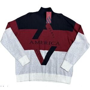 NEW PERRY ELLIS men's antique sweater in grey/red/navy